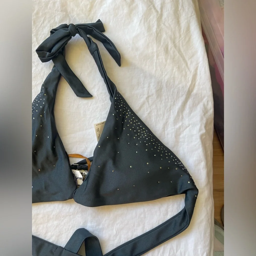 Bellissima Swarovski Crystal Bikini Top Embellished Halter Sparkle Size L NEW